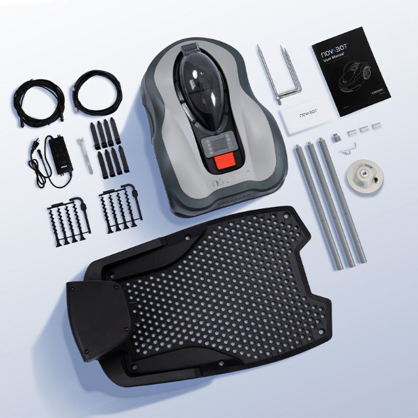 Image showing all items included in N2000 Novabot Lawn Mower box