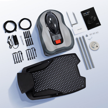 Image showing all items included in N2000 Novabot Lawn Mower box