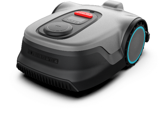 Robotic lawn mower on a white background