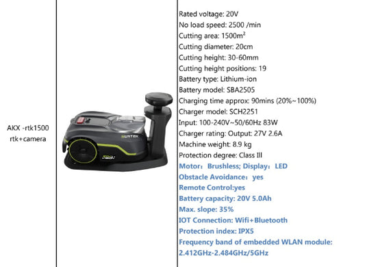 Suntek ATX1500 RTK 1500 Datasheet with specifications on a white background